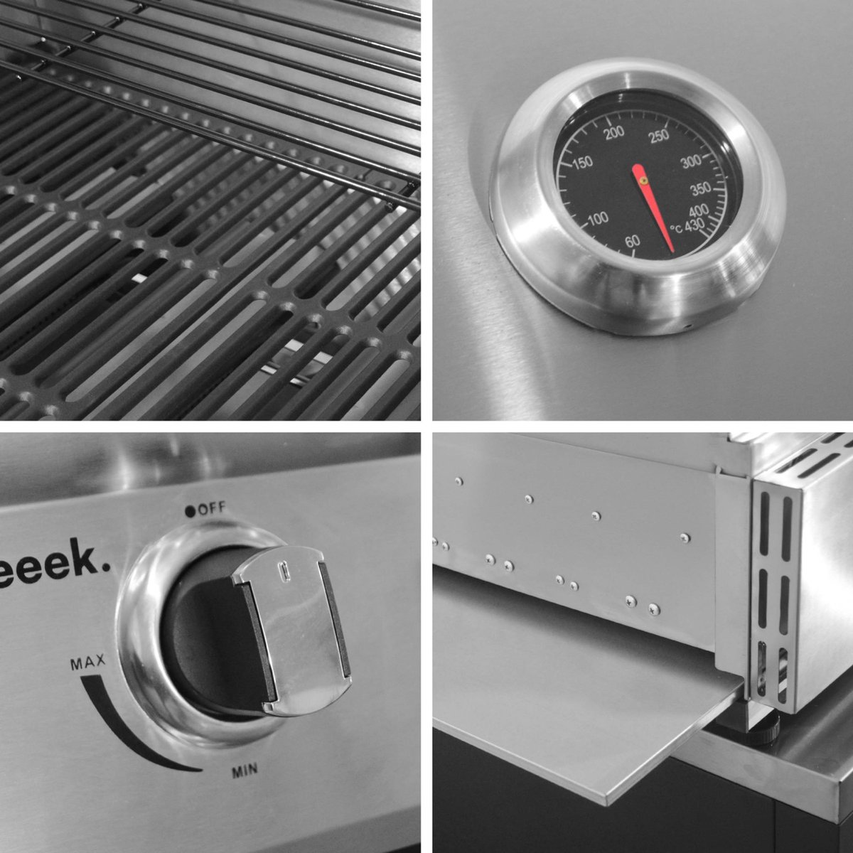 Barbecue gaz 4 brûleurs à poser avec thermomètre GRIMAUD argenté, SWEEEK