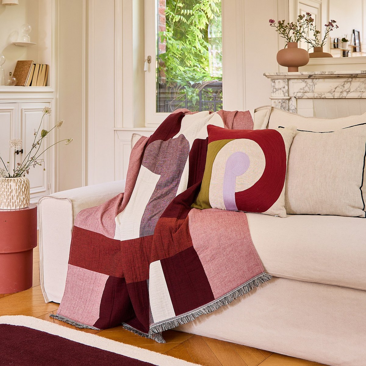 Plaid coton BONNIE bordeaux, HABITAT