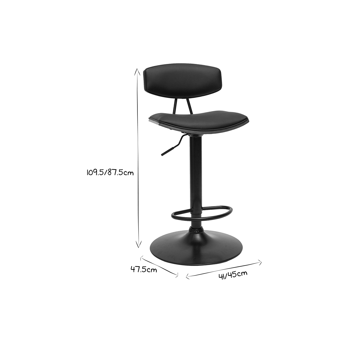 Tabourets de bar design réglables (lot de 2) VASCO noir, MILIBOO
