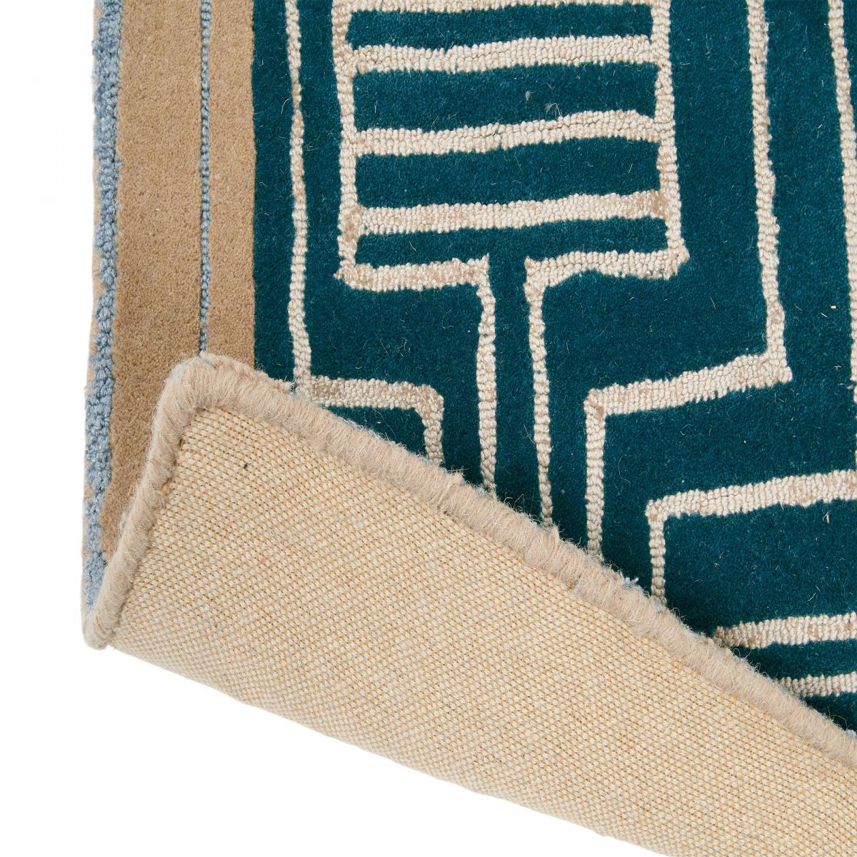 Tapis salon et chambre KINMO, fait à la main motif géométrique vert, beige, UN AMOUR DE TAPIS