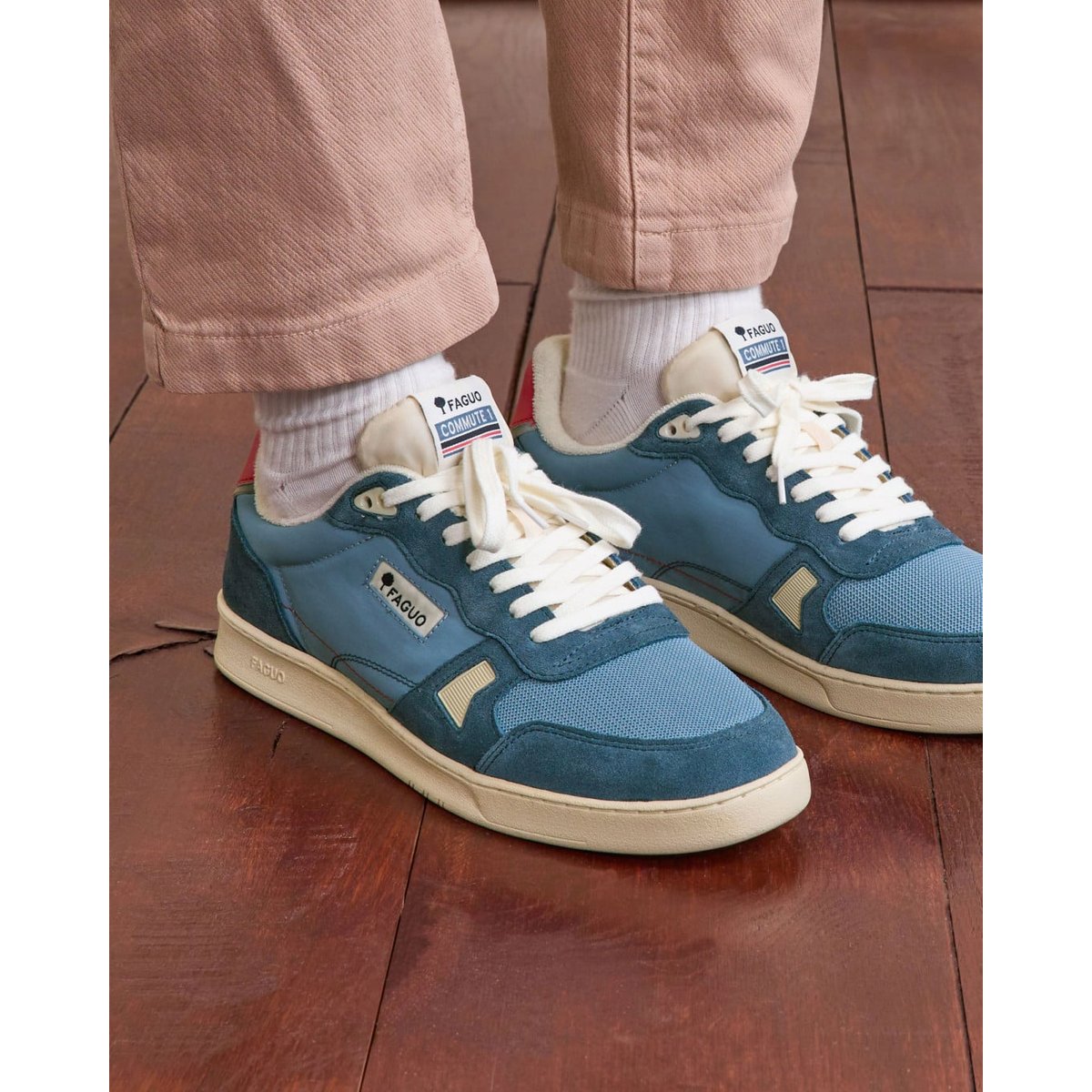 Baskets basses tissu suede COMMUTE 1 bleu jean, FAGUO