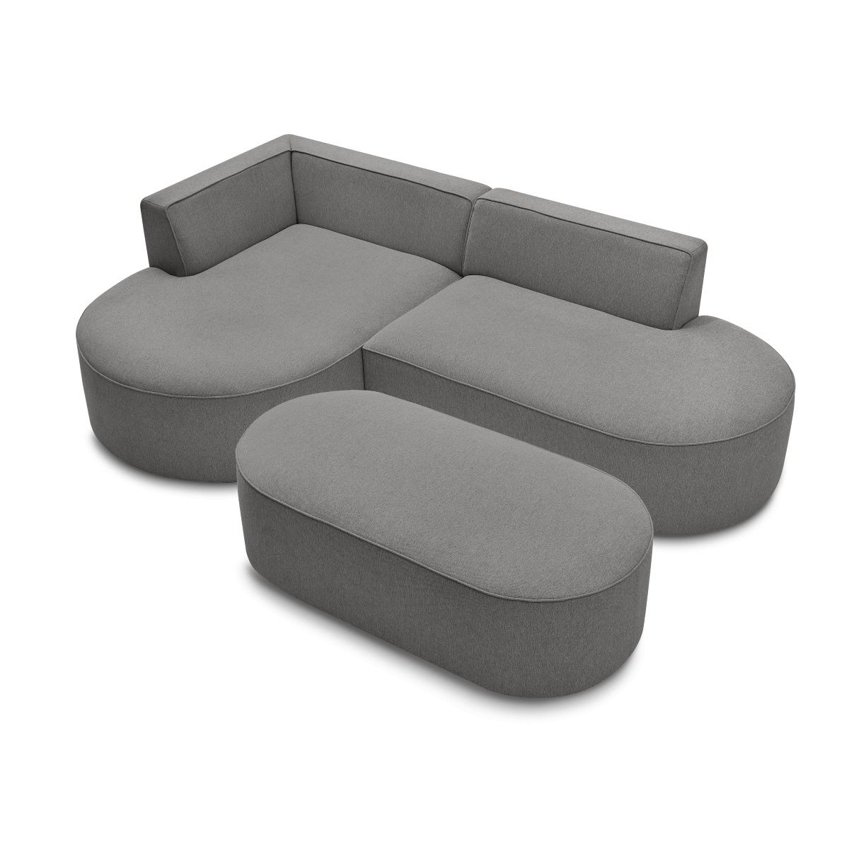 Canapé d'angle fixe 5 places en tissu chiné avec pouf, ROUSSEAU gris foncé, BOBOCHIC