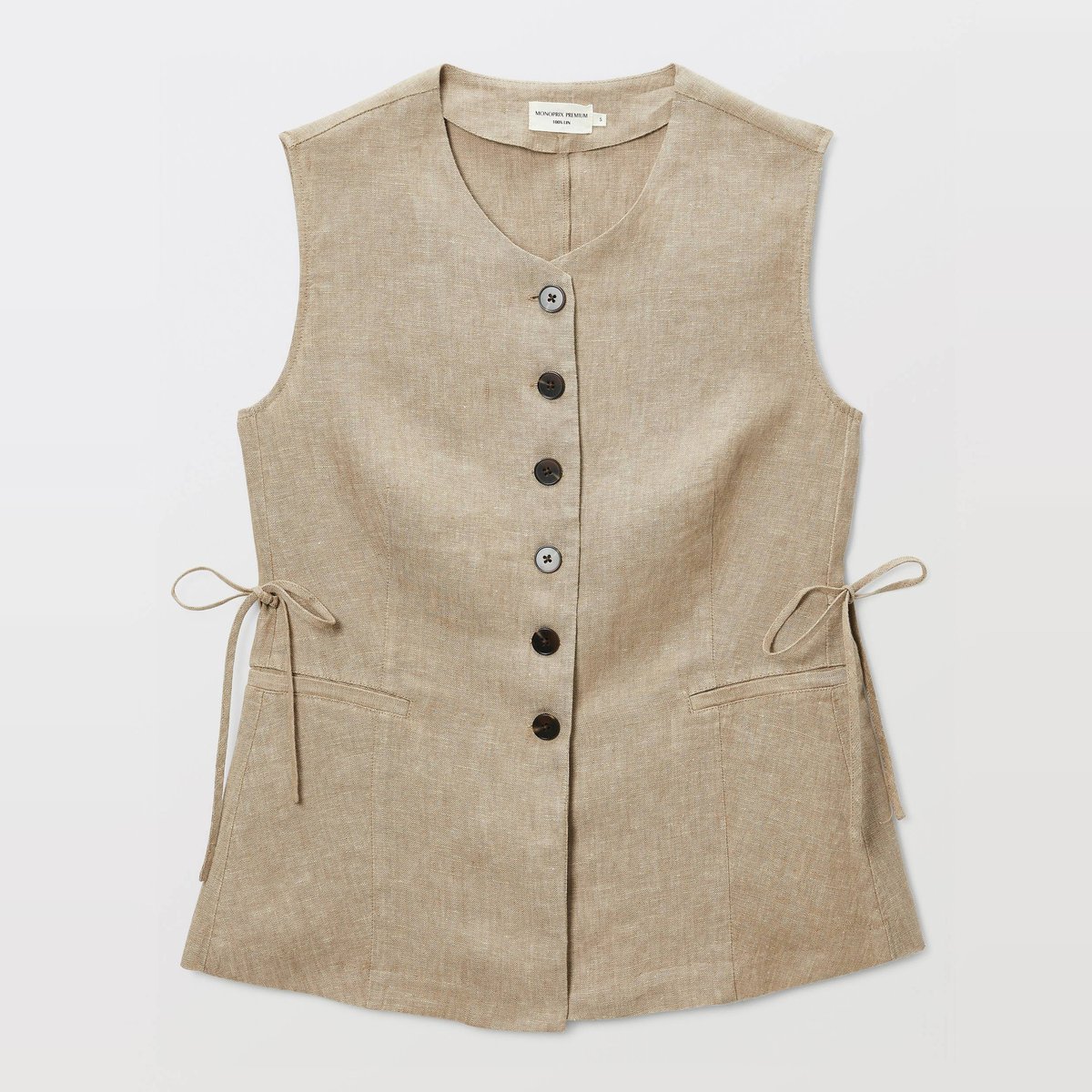 Gilet en lin sans manches bones, MONOPRIX