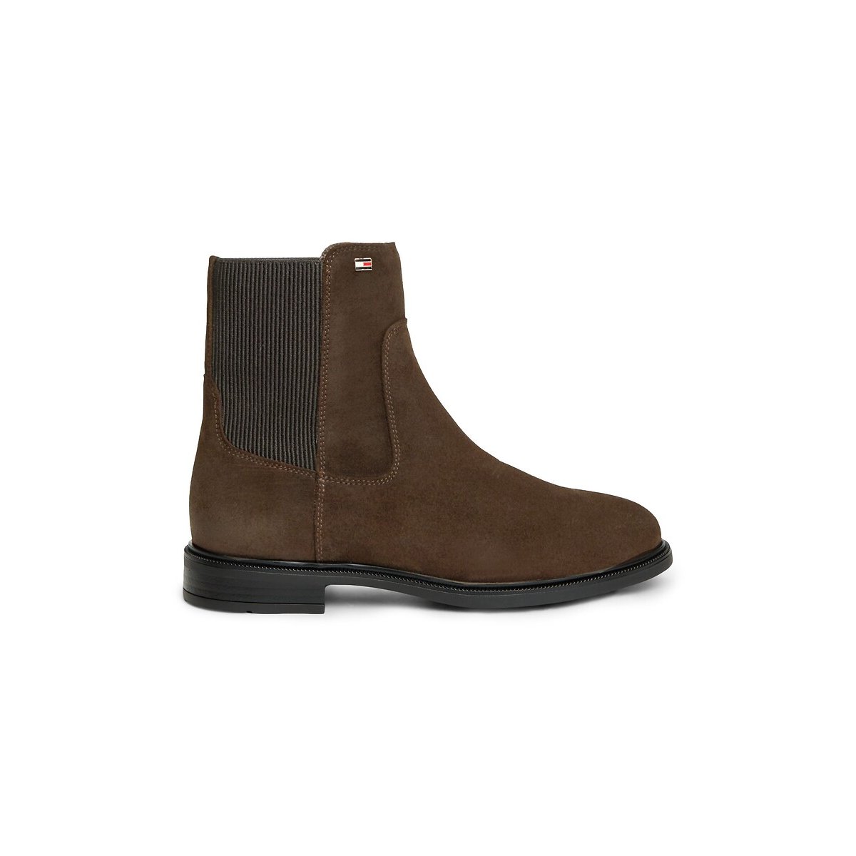 Stivaletti piatti in pelle scamosciata marrone scuro, TOMMY HILFIGER