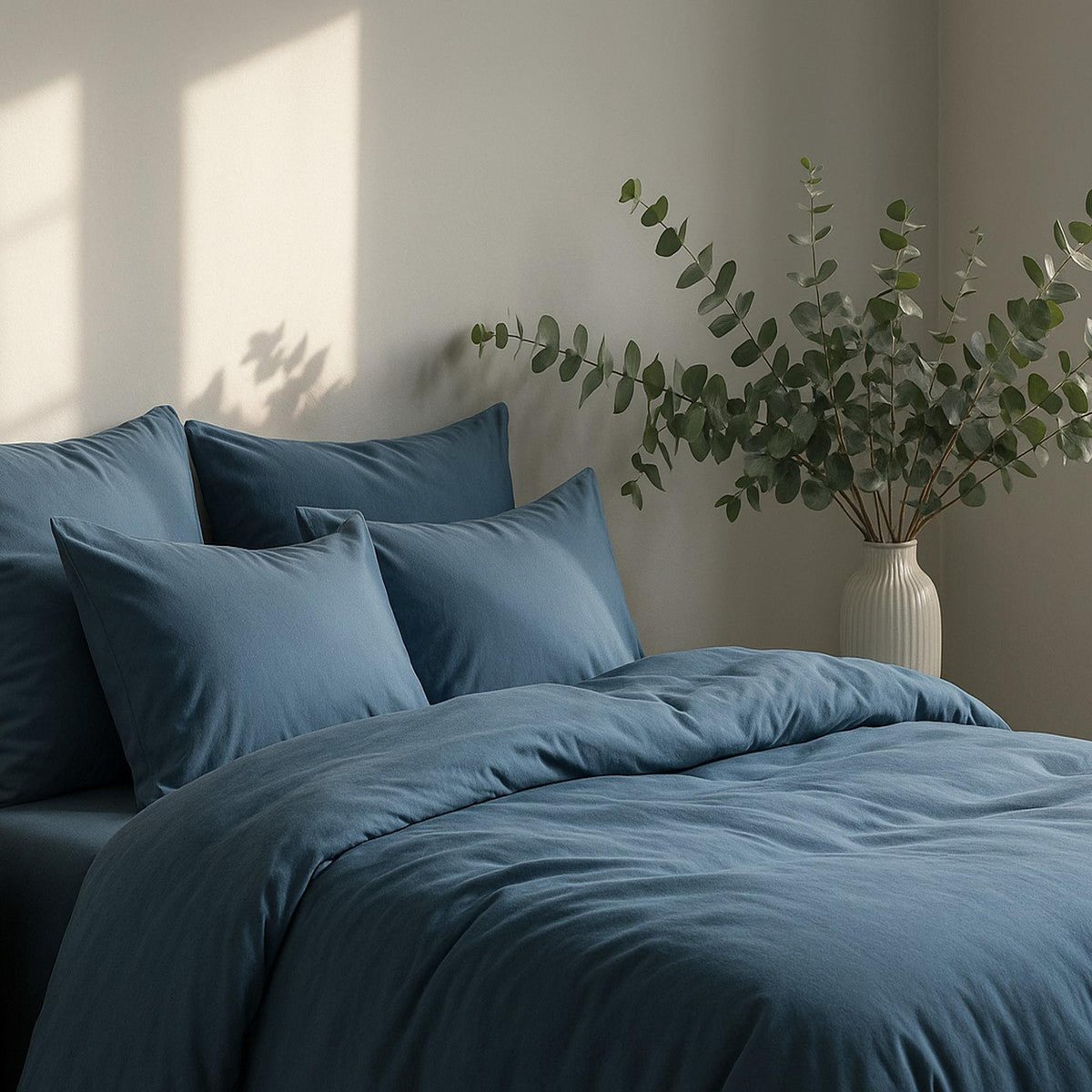 Drap housse satin lavé de coton bio GAIA Made in Europe bleu orage, FEBRONIE