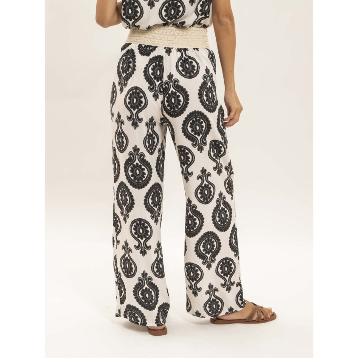 Pantalon Fluide Motifs Emiline noir, DONA LISA