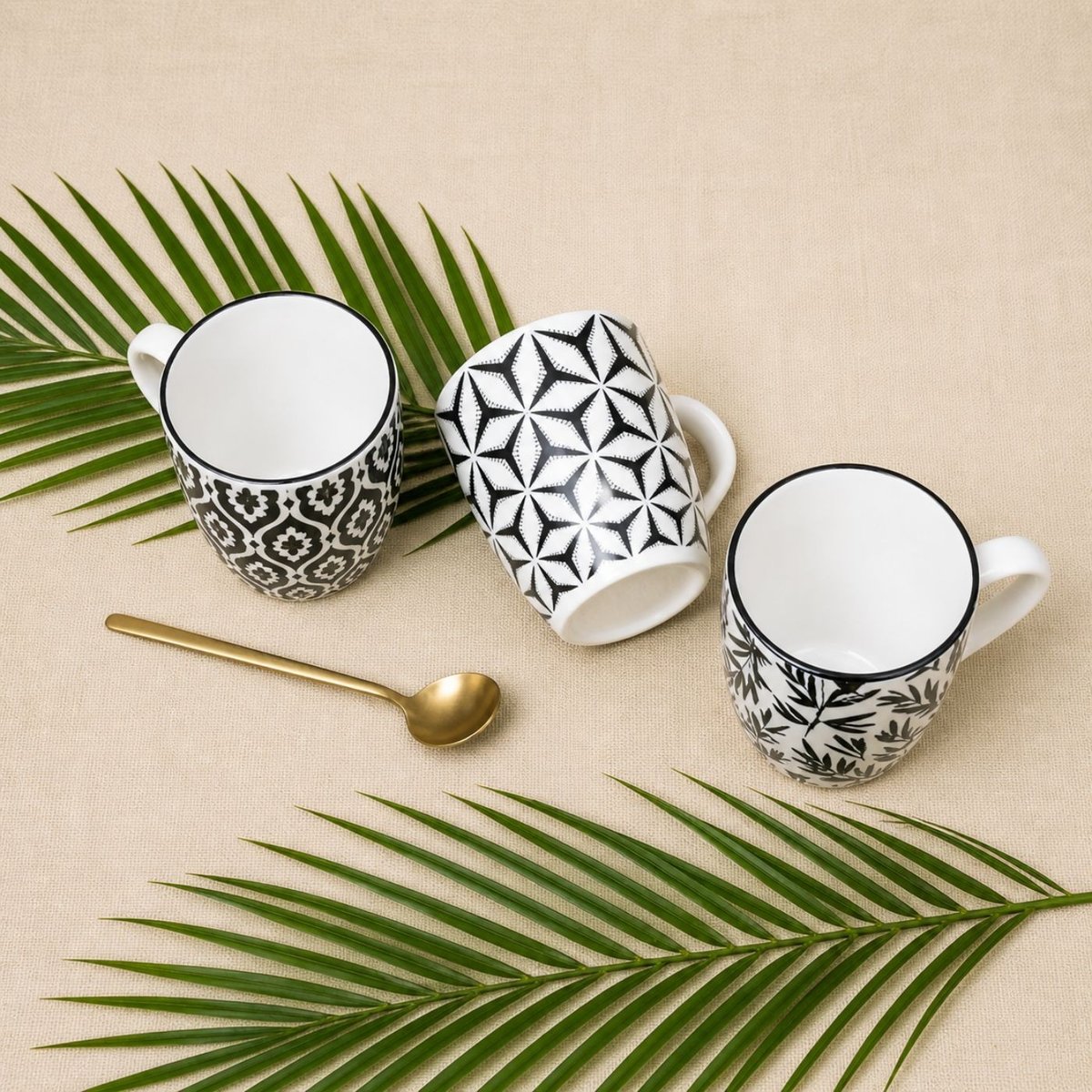 Lot de 6 mugs, SAVANA noir, ARTIME