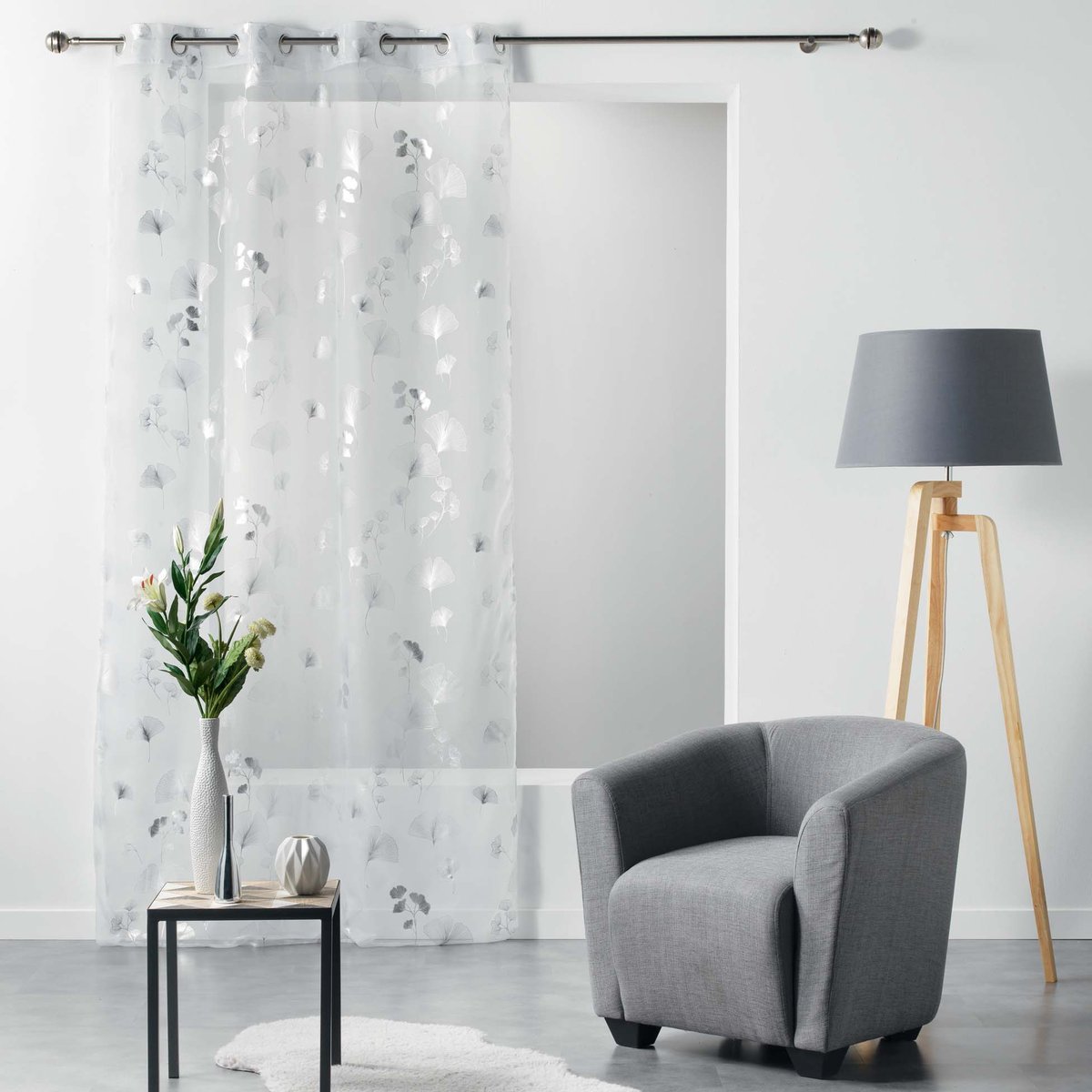 Panneau a oeillets rideau voile 140 X 240 cm Bloomy blanc argent blanc, EDEN
