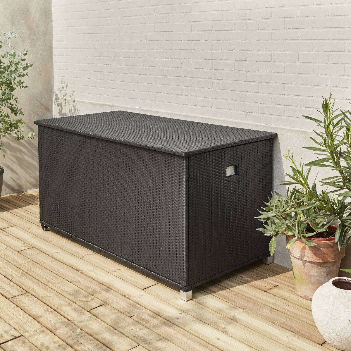 Coffre de jardin résine tressée 790L CASSAPANCA nuances de gris, SWEEEK