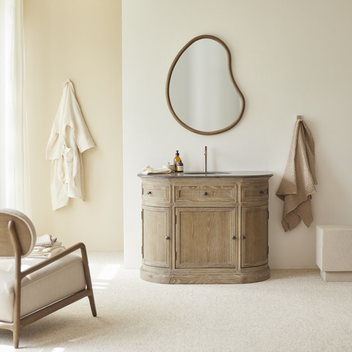 Meuble Salle De Bain en Chêne massif, LOUISE naturel, TIKAMOON