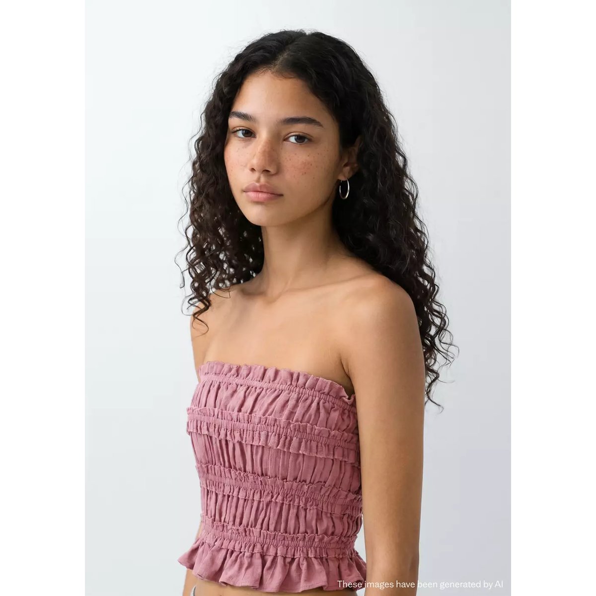 Top bustier froncé rose pastel, MANGO TEEN