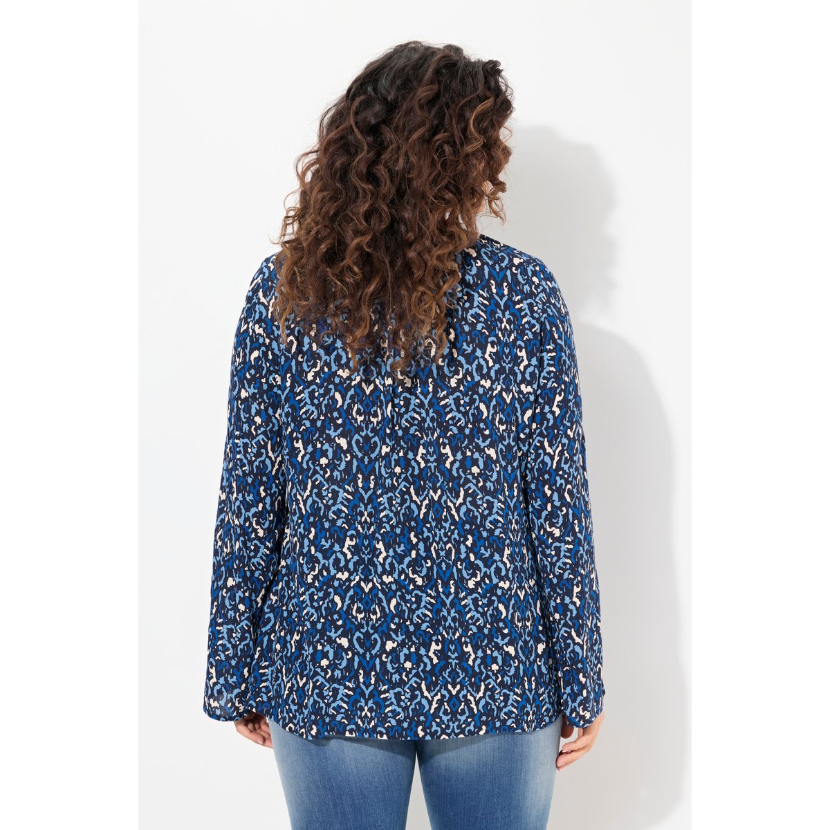 Blouse smockée, décolleté rond marine, ULLA POPKEN
