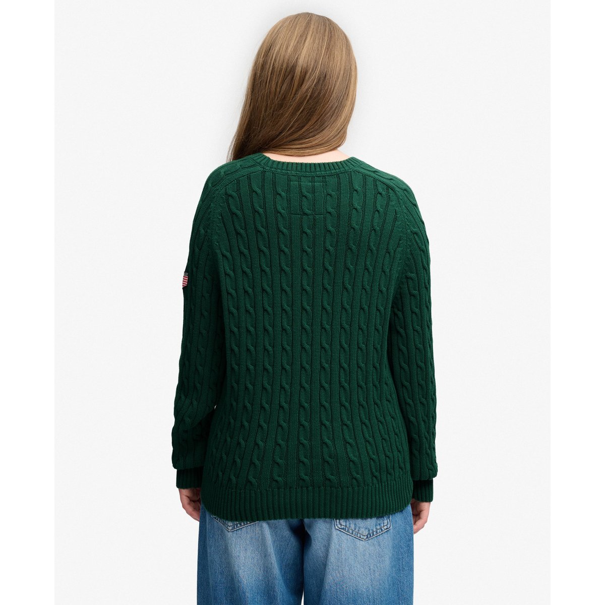 Pull en maille torsadée décontracté vert foncé, SUPERDRY
