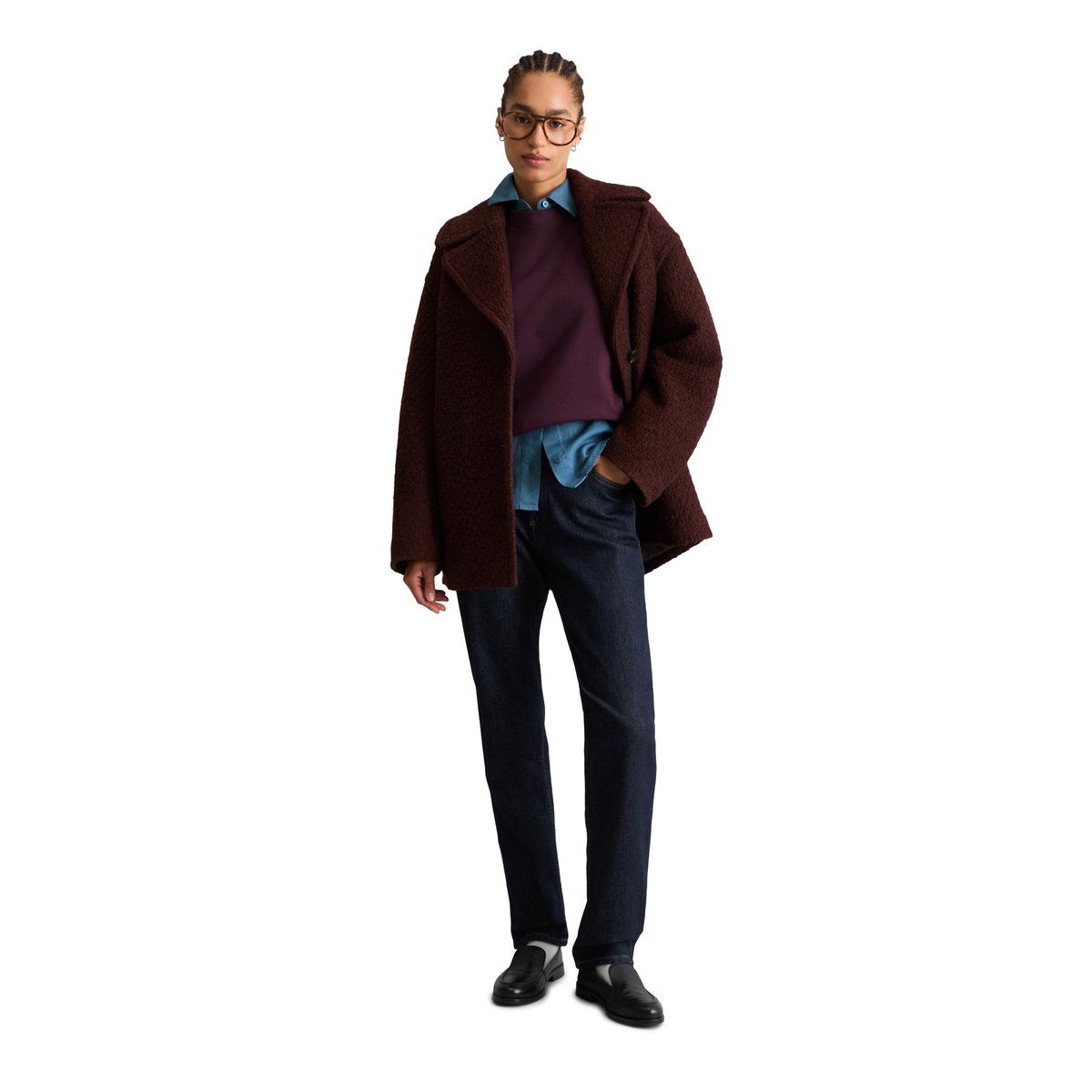 Manteau court bouclé, coupe classique en mélange de laine de grande qualité marron, MARC O’POLO DENIM