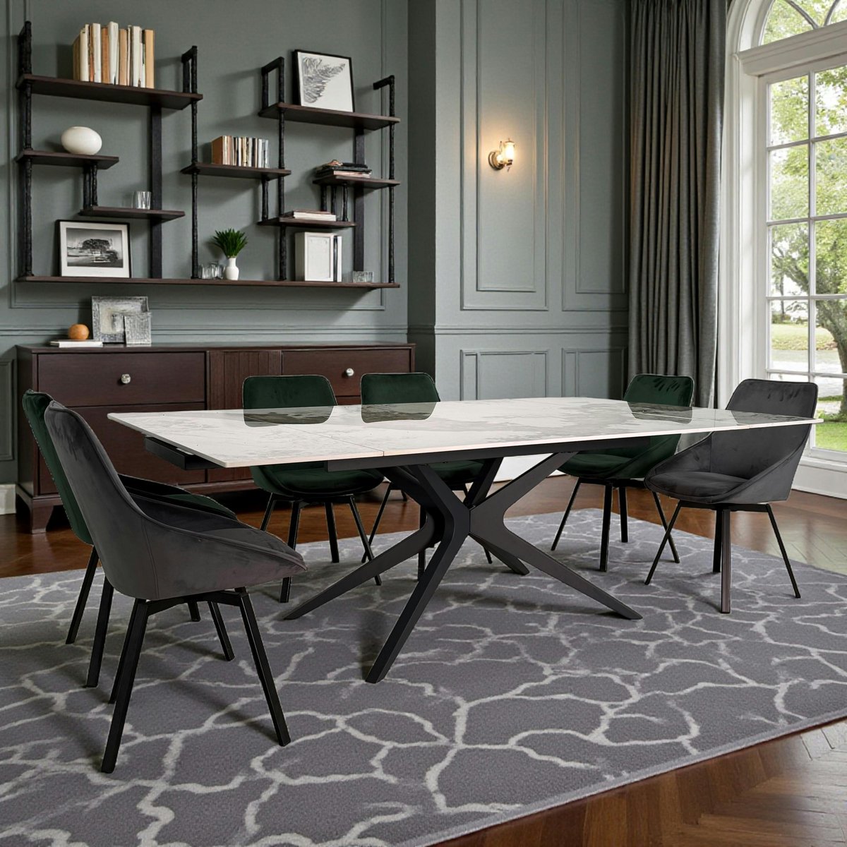 Table carrée céramique effet marbre blanc 140-220 cm LOMBARDIE beige, PIER IMPORT
