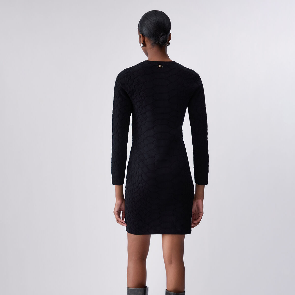Robe courte en maille jacquard noir, LIU JO