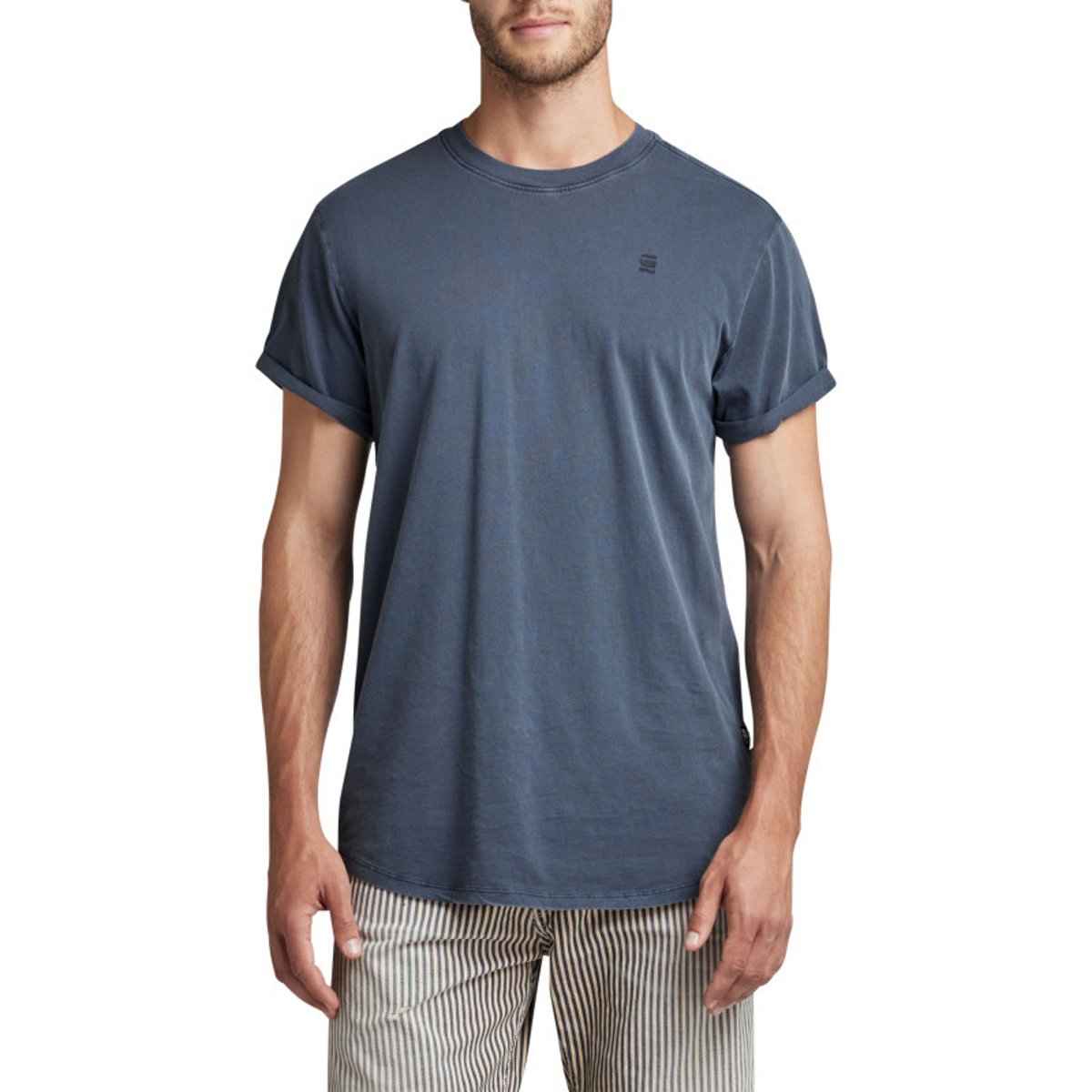 T-shirt en coton biologique vert d'eau uni avec un logo sur le coeur bleu, G-Star RAW
