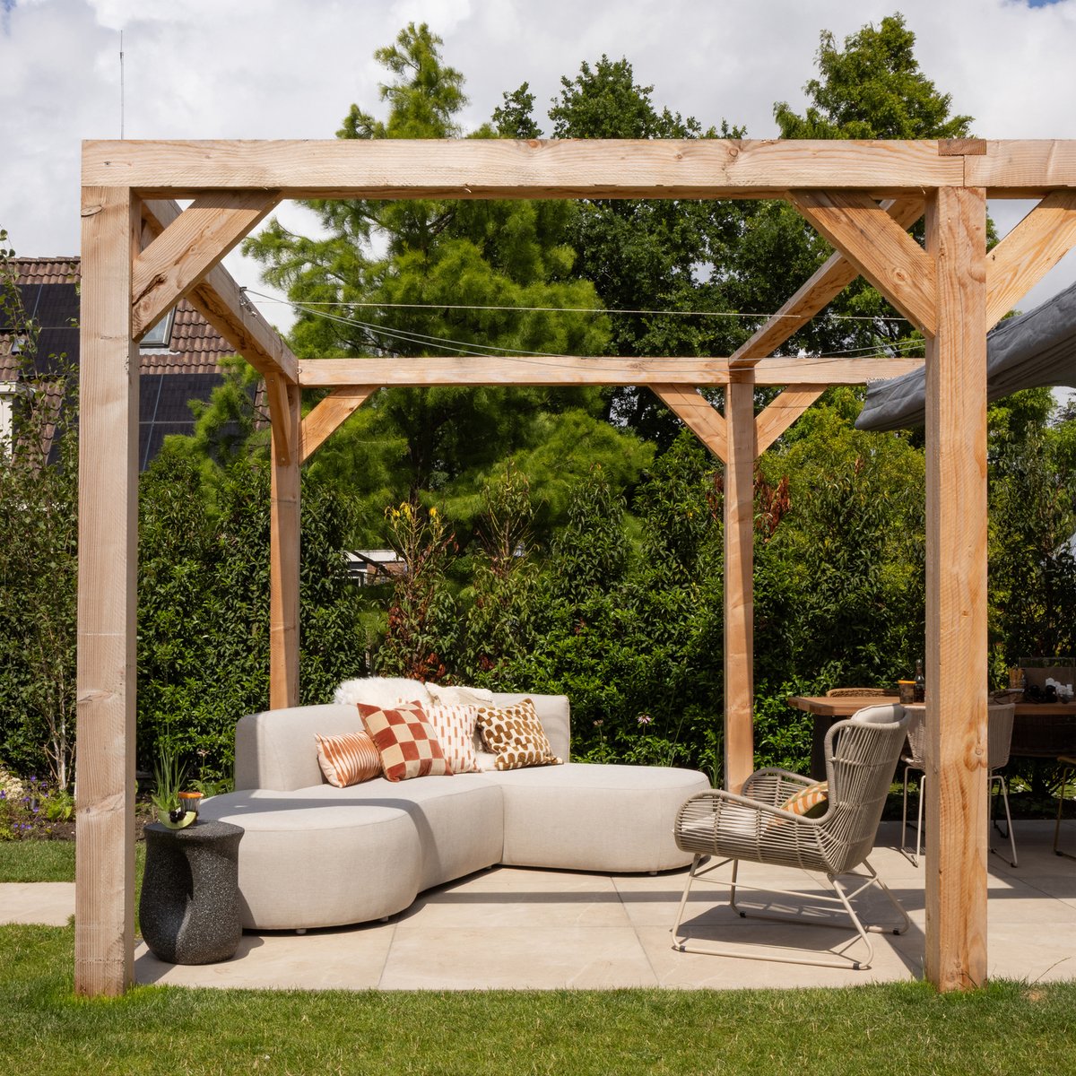Salon de jardin d'angle droit en tissu d’extérieur CHIOS naturel, WOOOD