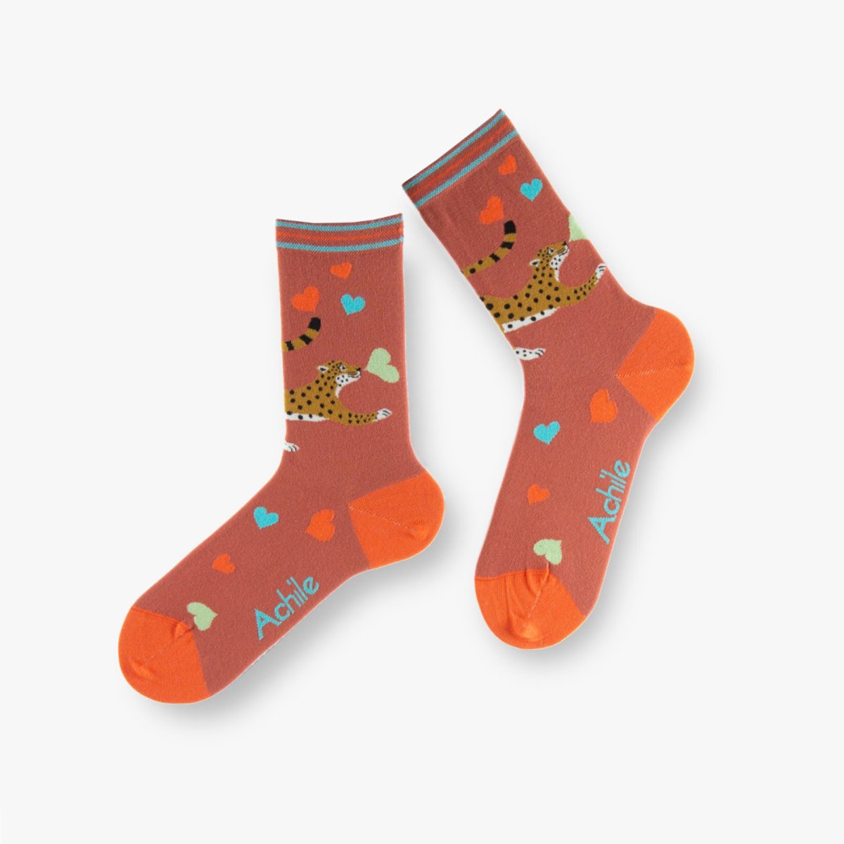 Mi-Chaussettes Fantaisie Femme 'Love Panthère' Coton mélangé rouille, ACHILE