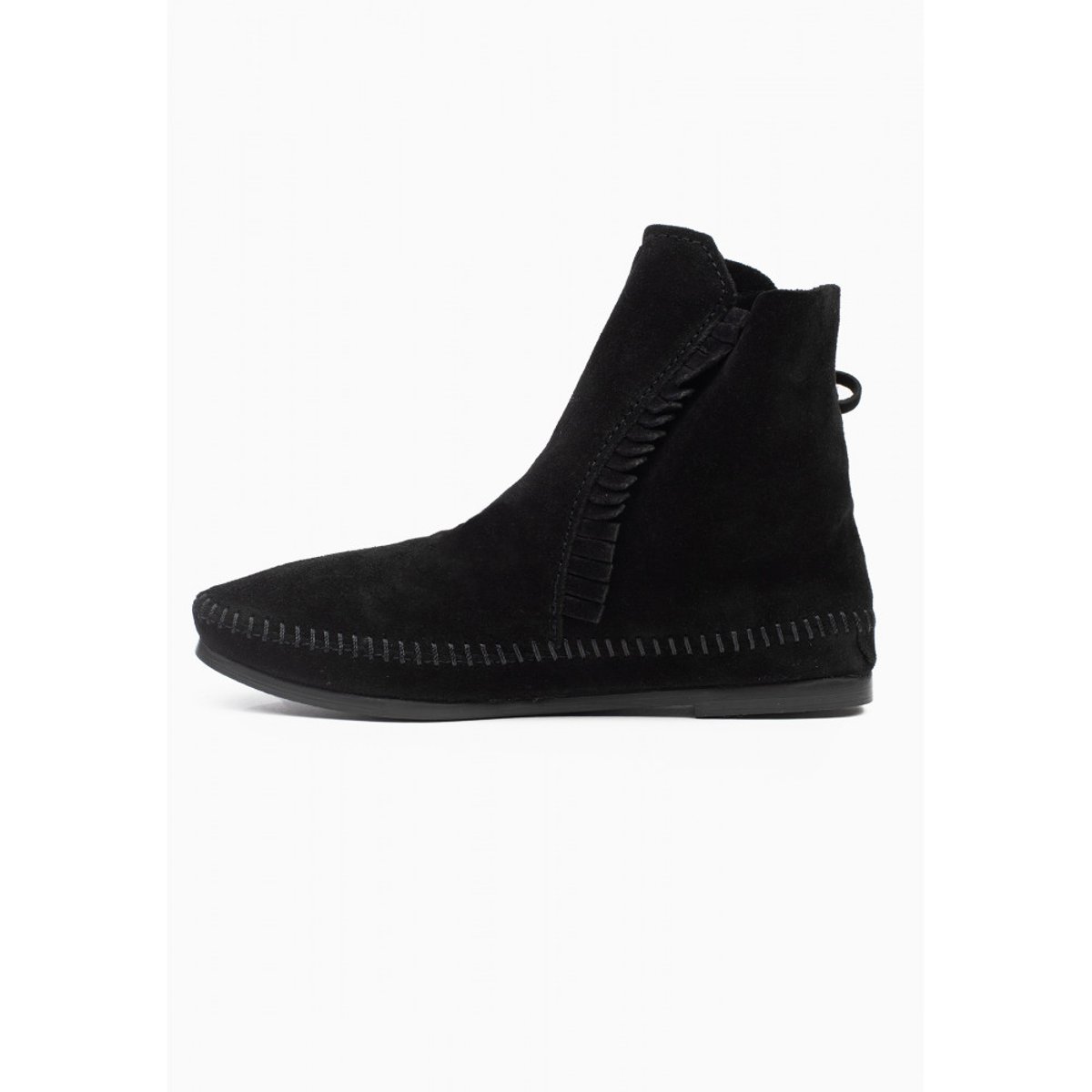 Bottines en cuir suede TWO BUTTON HARDSOLE noir, MINNETONKA