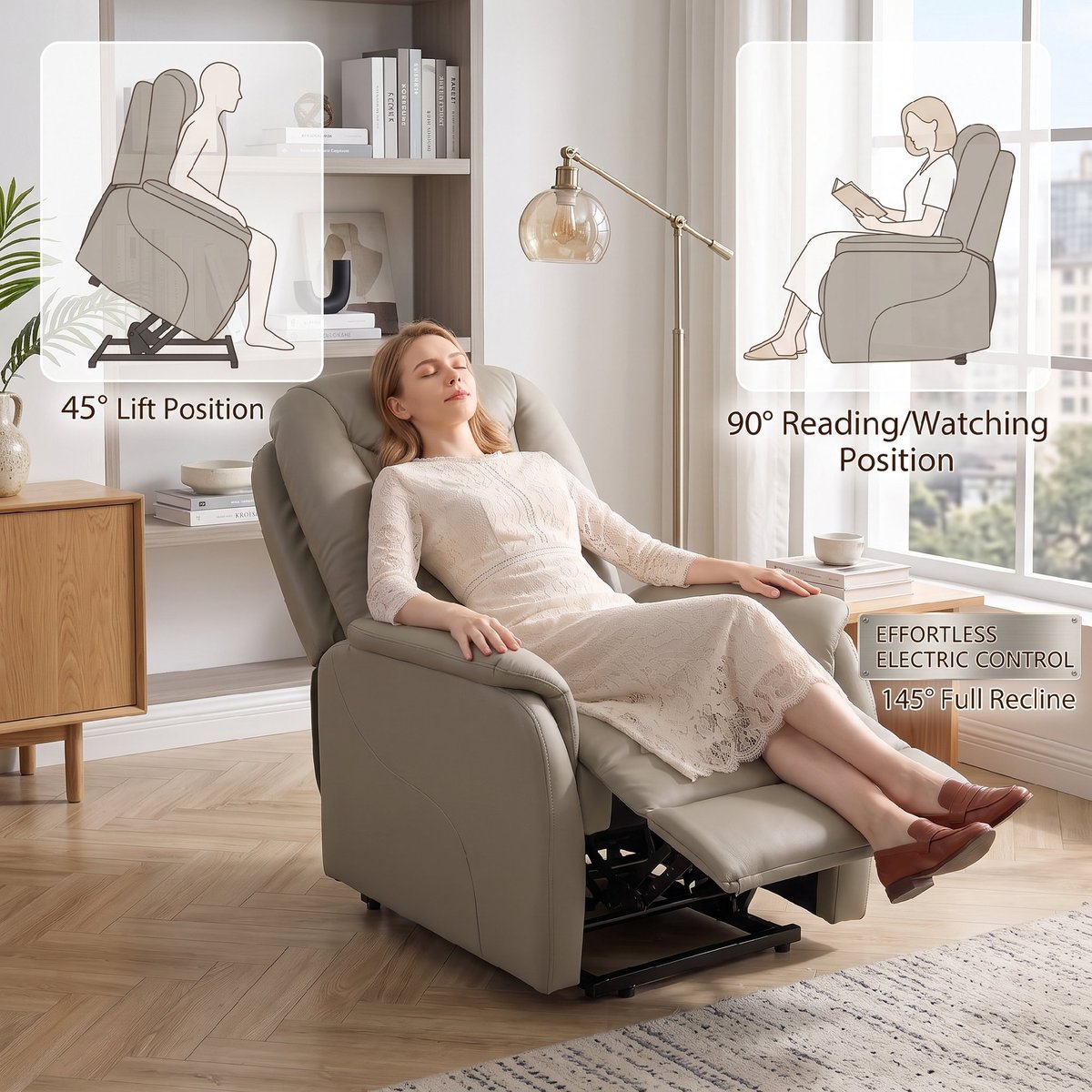 Fauteuil releveur multifonctionnel PU Gris gris clair, HOMCOM