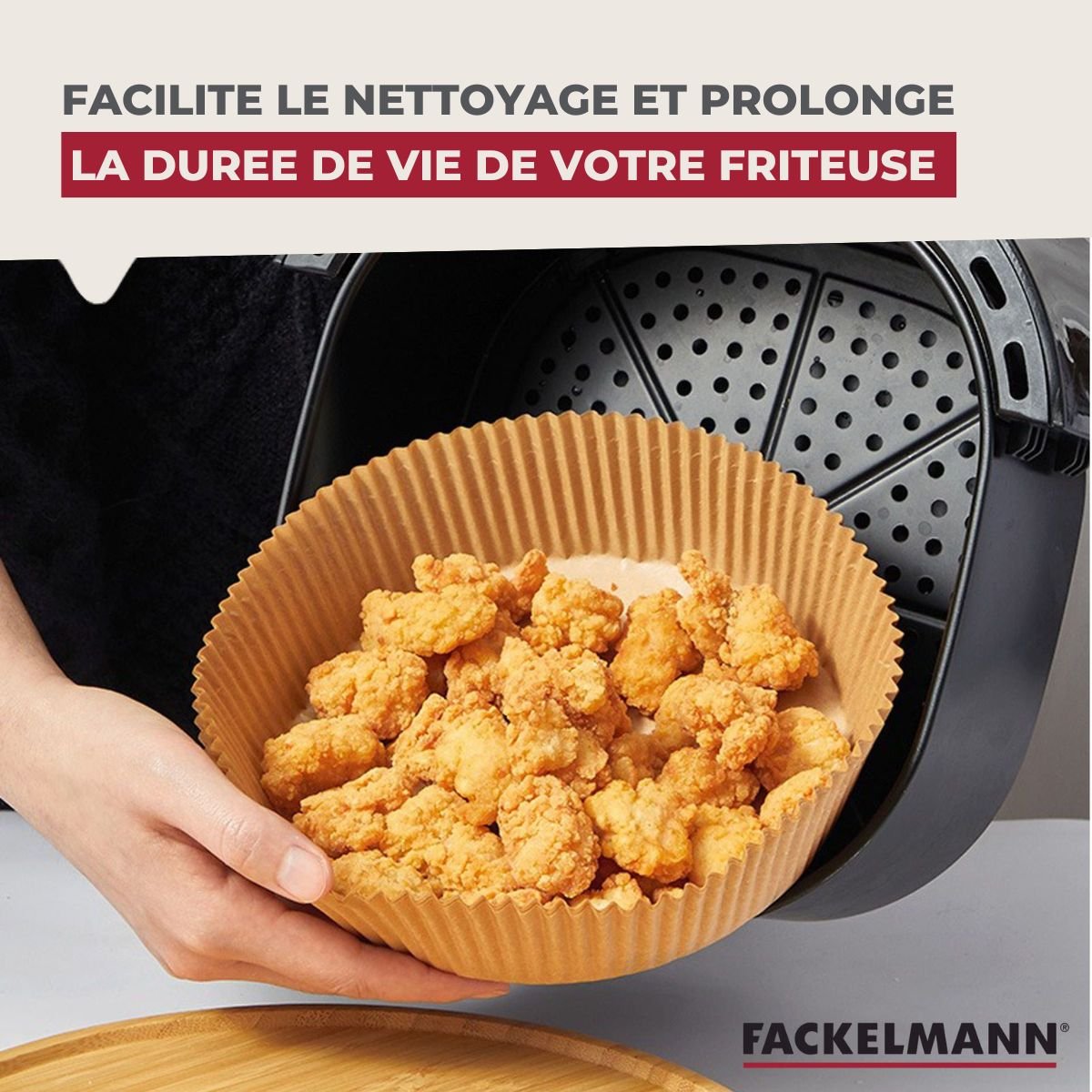 Ensemble de 100 Moules en papier air fryer carrés 20 cm Divers brun, FACKELMANN