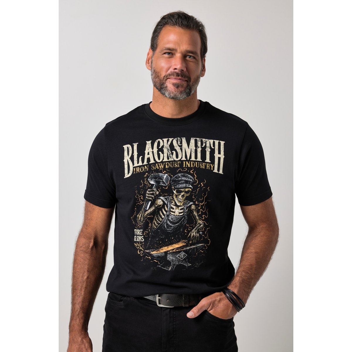 T-shirt à manches courtes et imprimé noir, JP1880