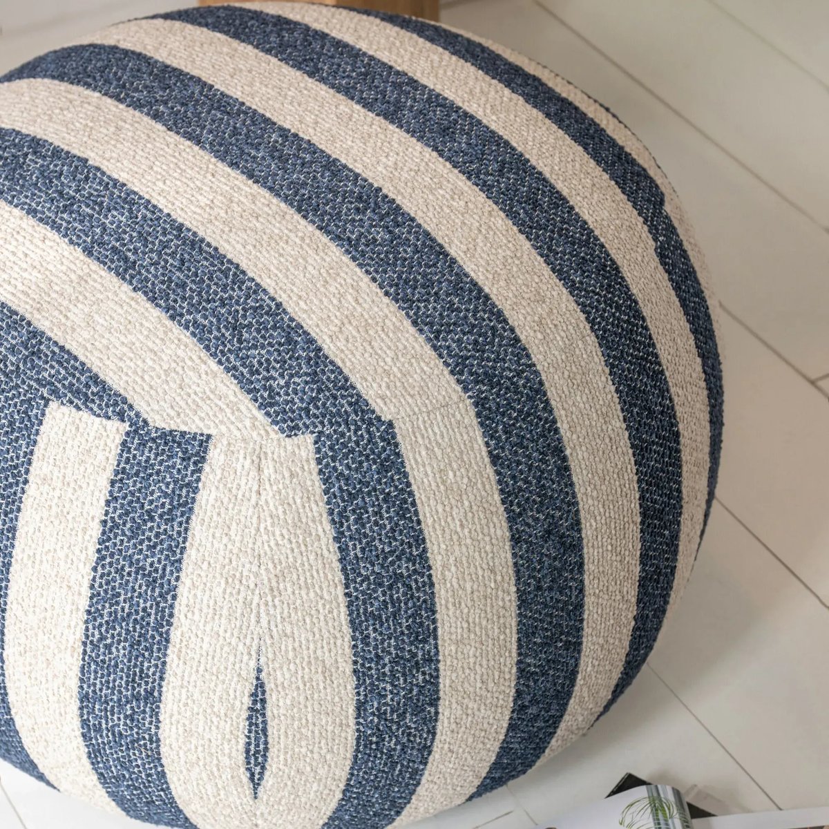 Pouf carré en tissu à rayures - AZUR bleu, HELLIN, DEPUIS 1862