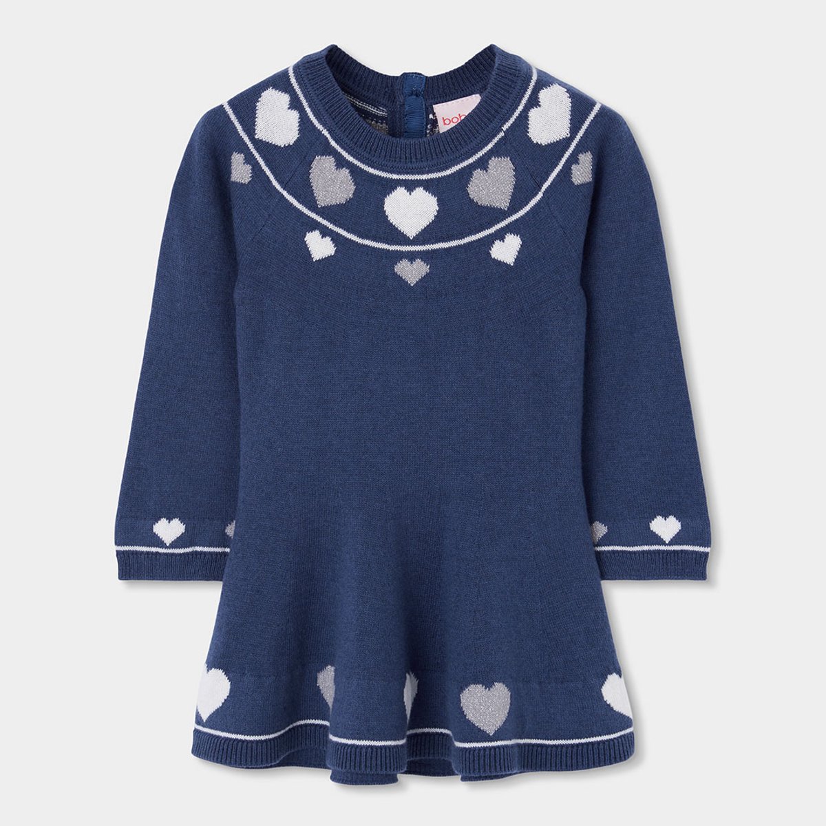 Robe fille en maille avec coeurs bleu, BOBOLI