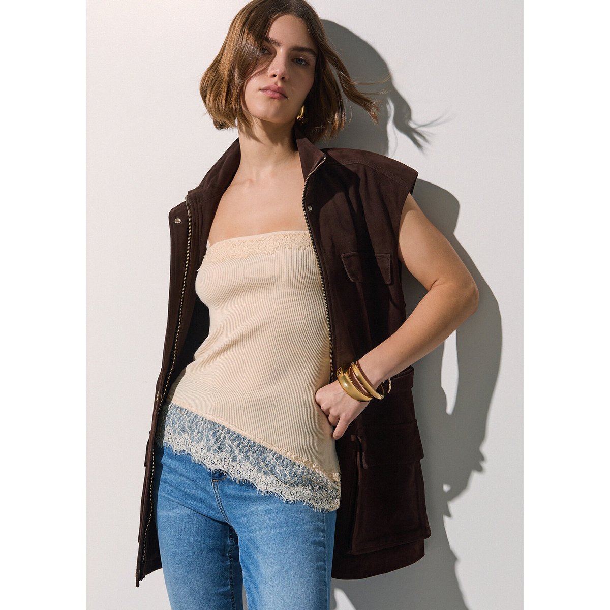 Top Asymétrique avec Détails en Dentelle crème, LIU JO
