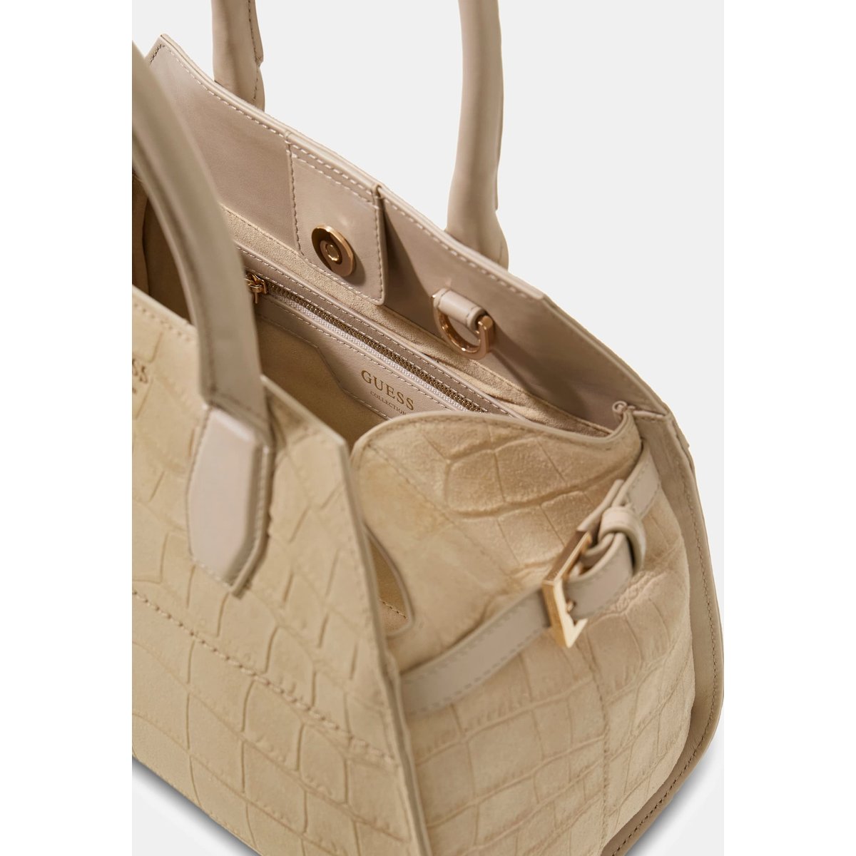Liza Mini Sacoche En Cuir Véritable beige, GUESS