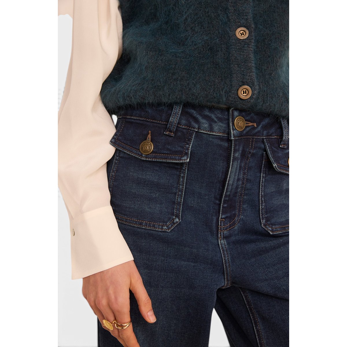 Jean large et cropped en coton mélangé STELLA denim brut, Maison 123
