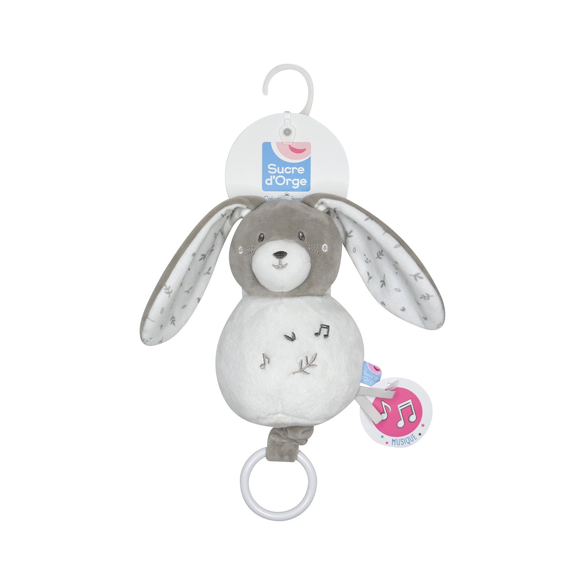 Sujet musical lapin robb velours doux gris, SUCRE D'ORGE