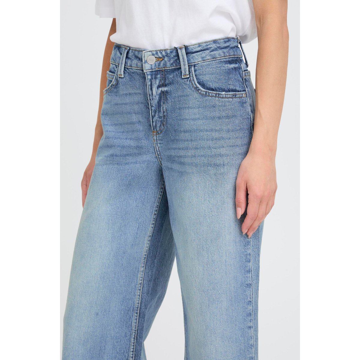 Jeans jambes larges, taille haute bleu mid blue denim, B.YOUNG