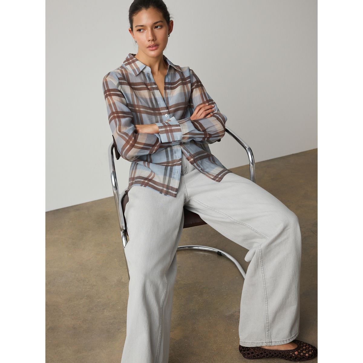 Chemise transparente carreaux bleus/écrus/marrons, NEXT