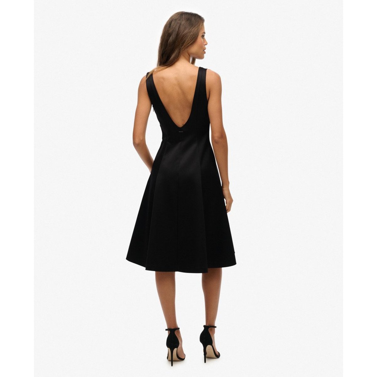 Robe Midi Satinée Col V noir, SUPERDRY