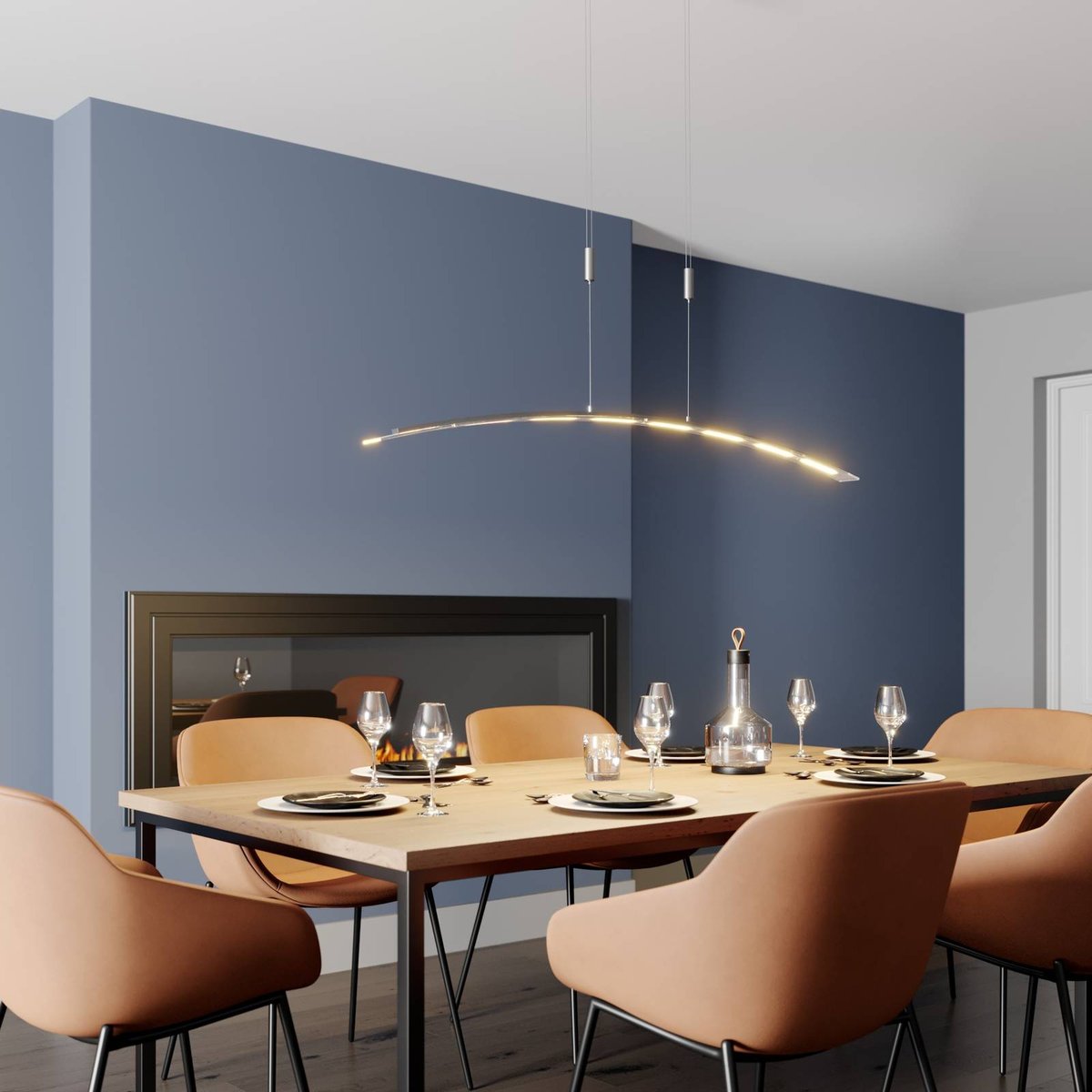 Suspension en verre moderneLED, Manon frosté, nickel mat, LINDBY