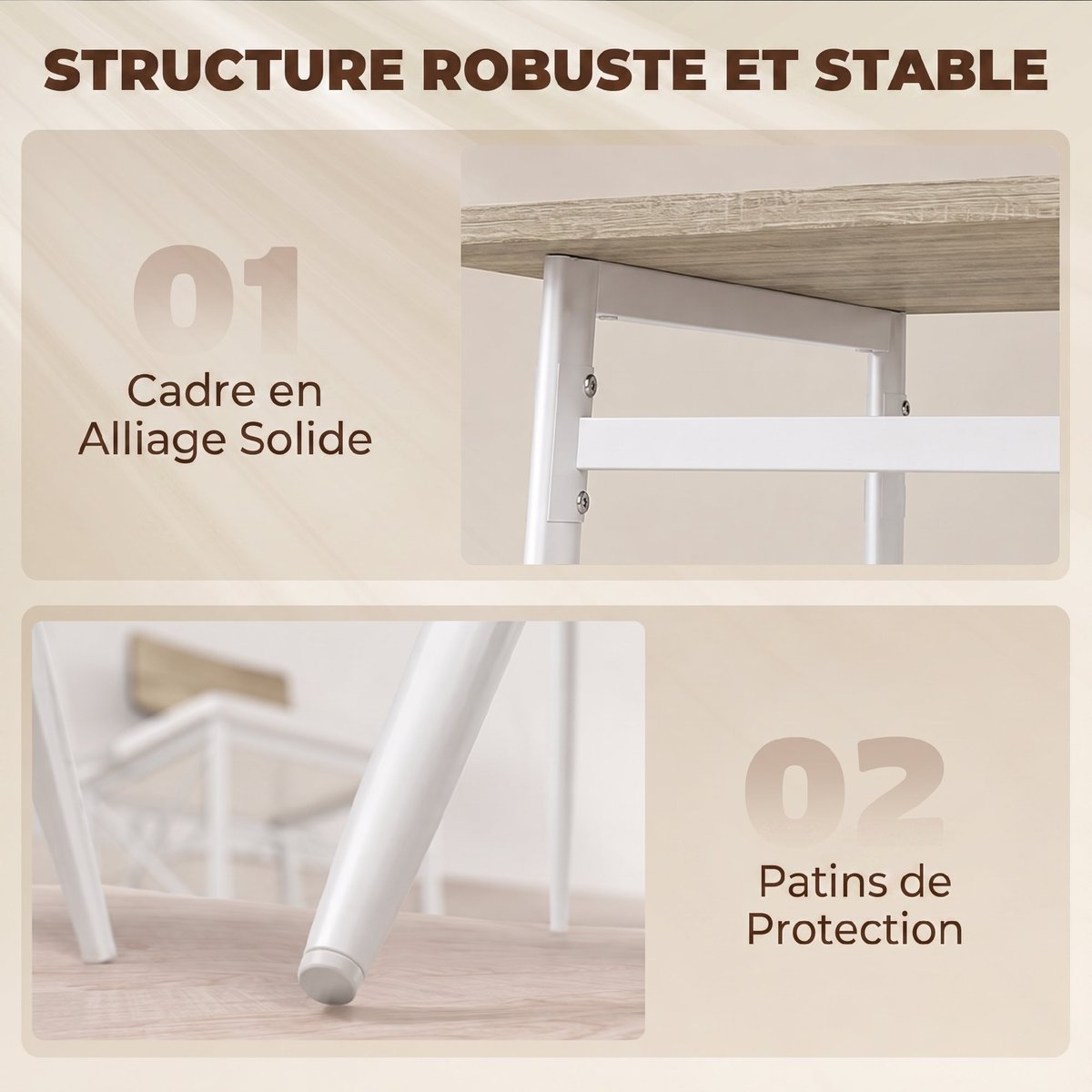 Ensemble de table à manger MDF Chêne chêne naturel et blanc, HOMCOM