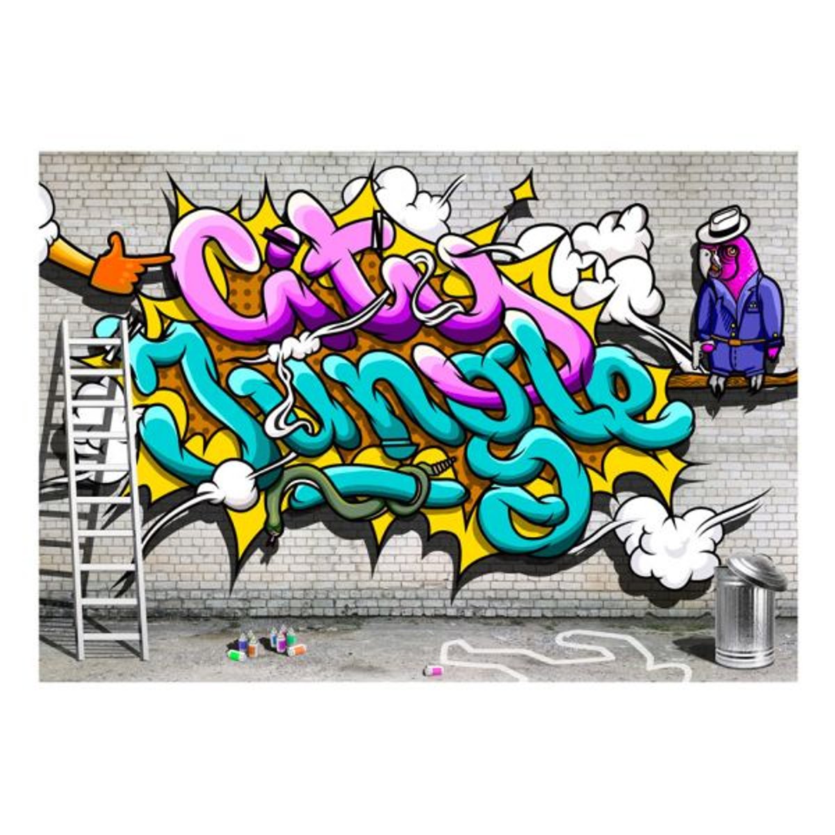 Papier peint intissé panoramique Street art Pink parrot multicouleur, EDEN