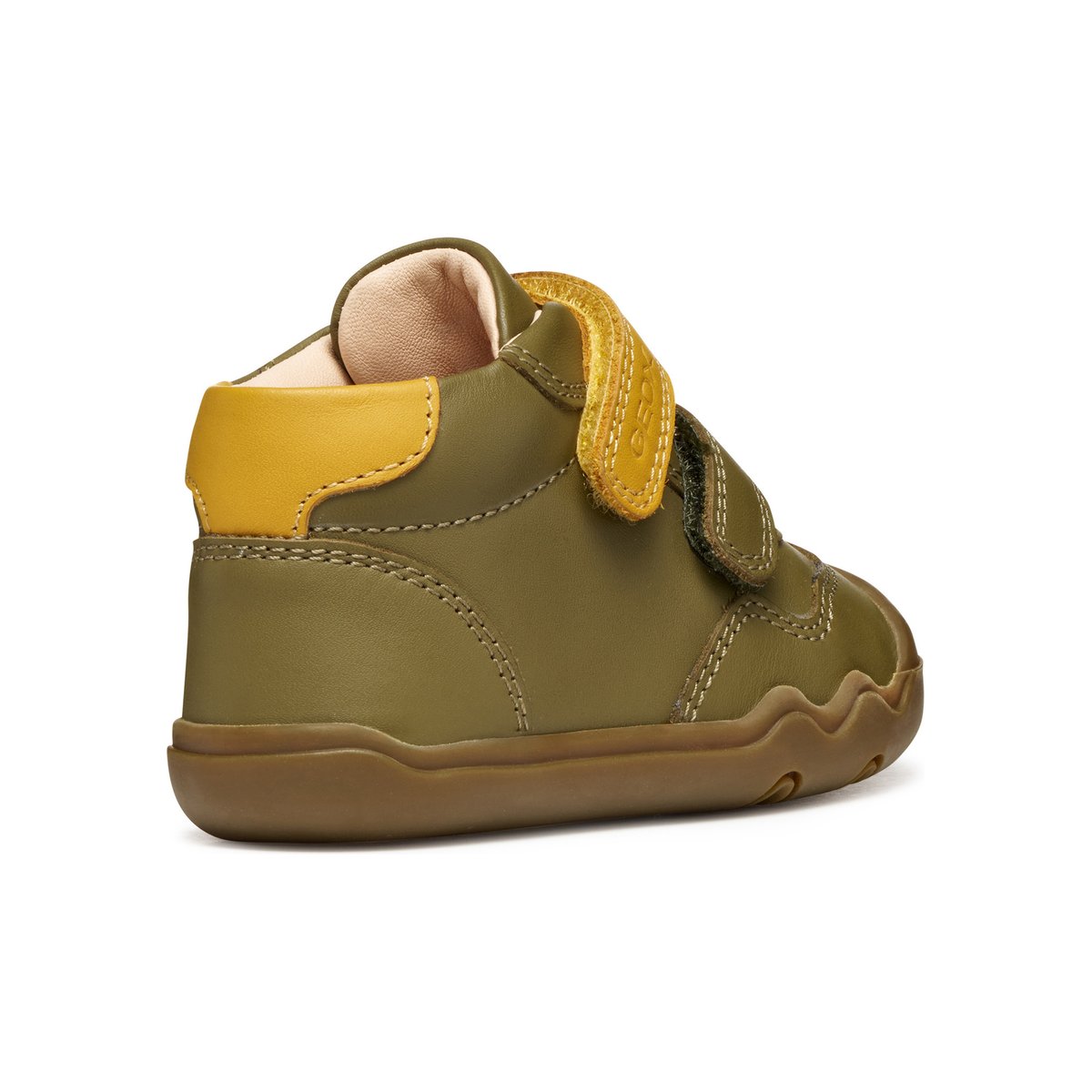 Chaussons souples montants en cuir Steppieup pistache/ocre, GEOX