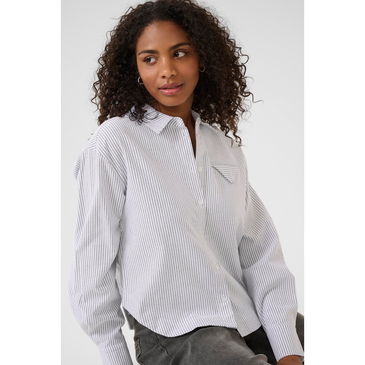 Chemise à manches longues blanc noir white/blanc oxford stripe, KAFFE