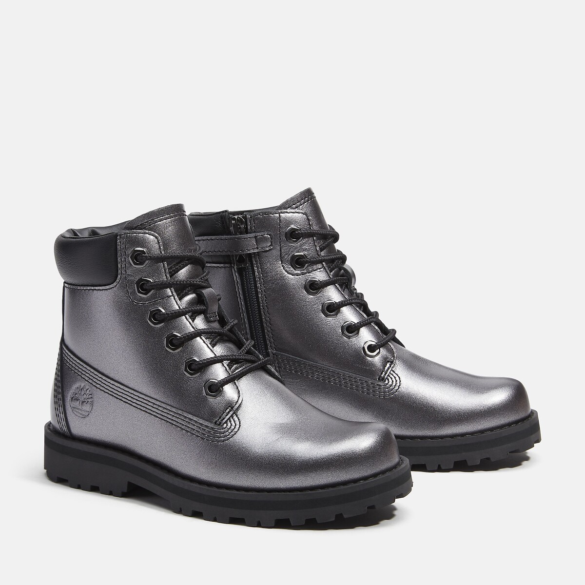 Stivaletti con lacci e zip COURMA KID MID LACE color argento, TIMBERLAND