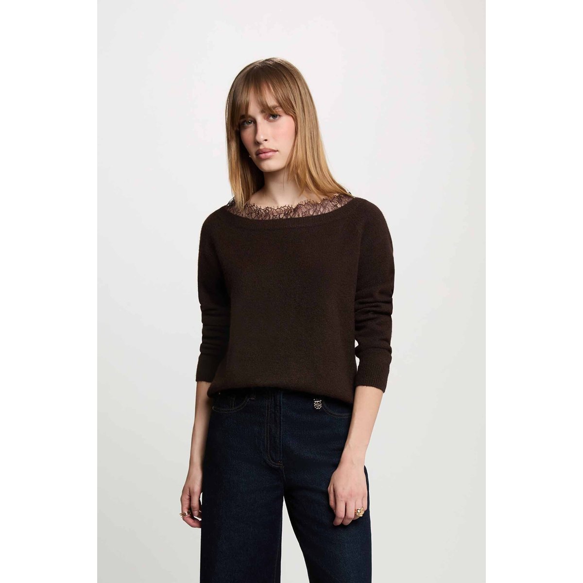 Pull col bateau marron foncé, MORGAN