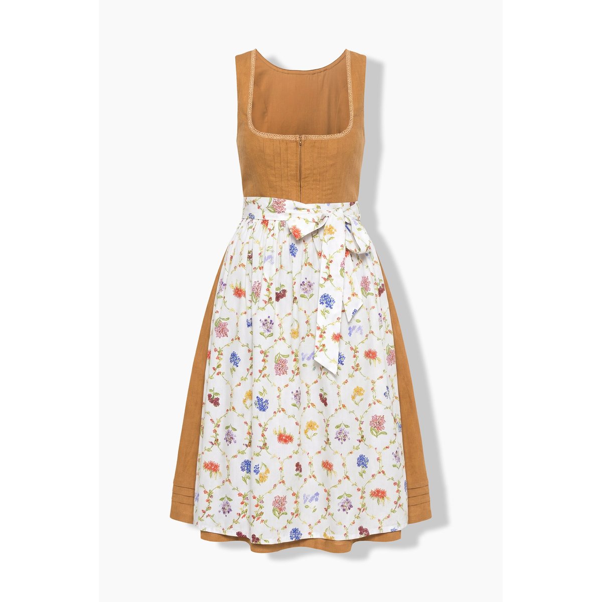 Dirndl en lin mélangé, pinces, fleurs brun doré, ULLA POPKEN