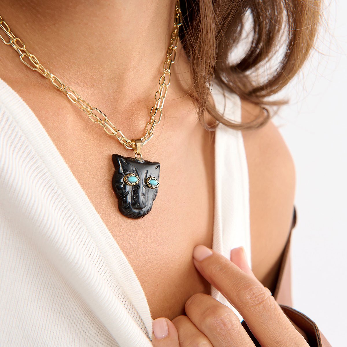 Collier double chaînes avec charm FABELLA noir, HIPANEMA