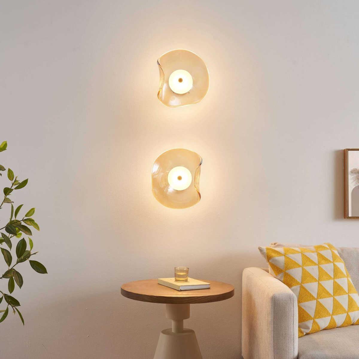 Applique LED verre ondulé - LYSA ambré et laiton, KOSILUM