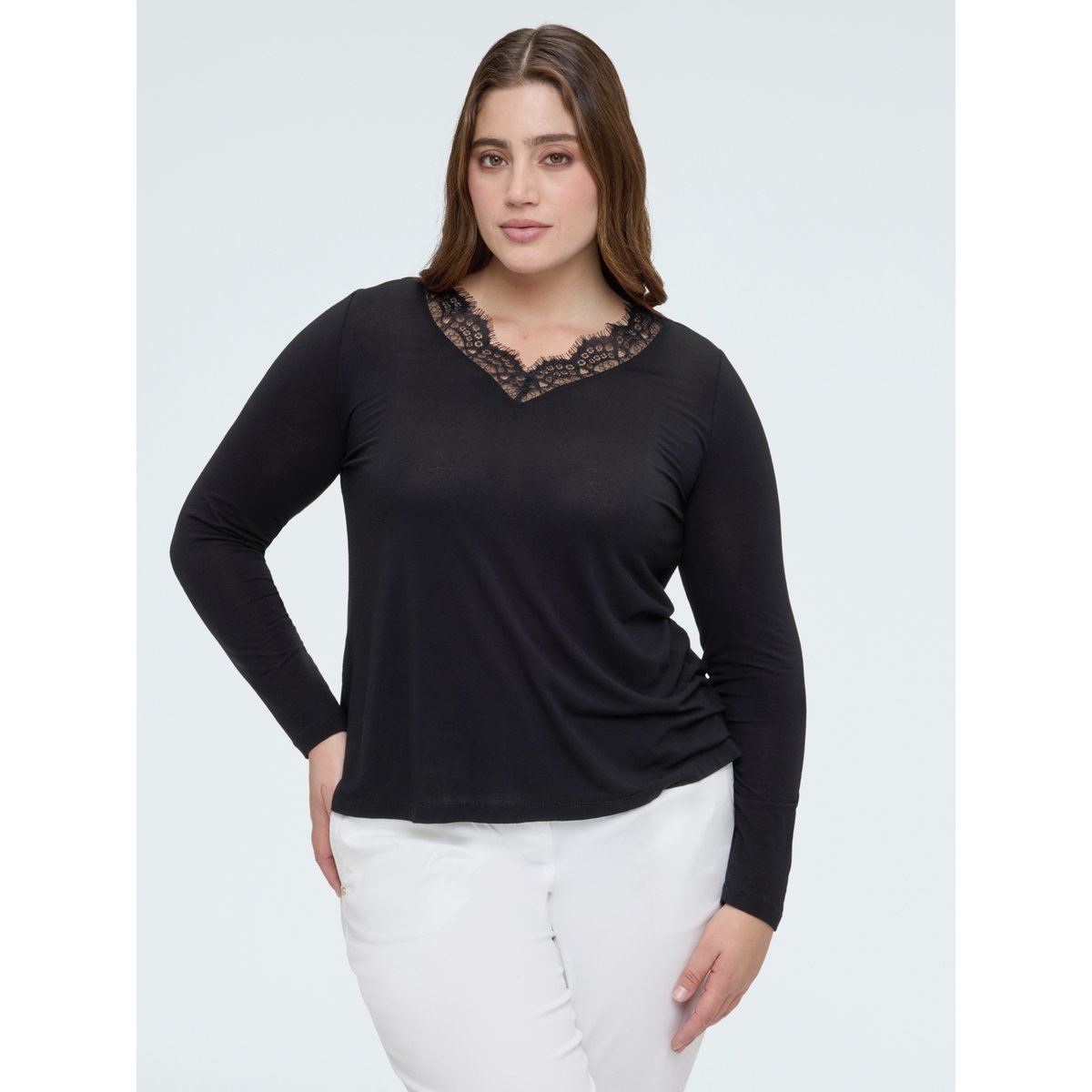T-shirt avec dentelle noir, FIORELLA RUBINO