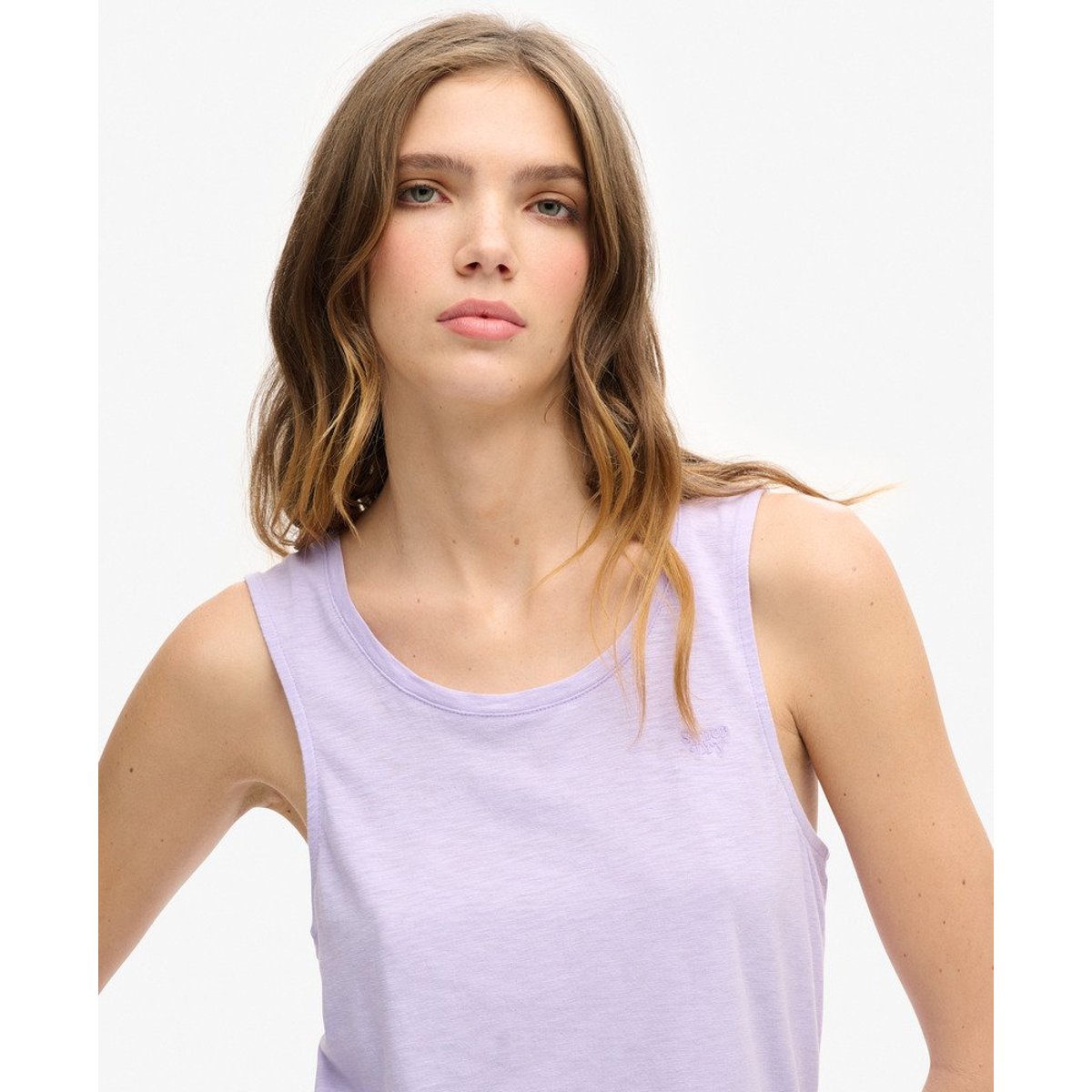 Débardeur décolleté rond, logo brodé violet lavande clair, SUPERDRY