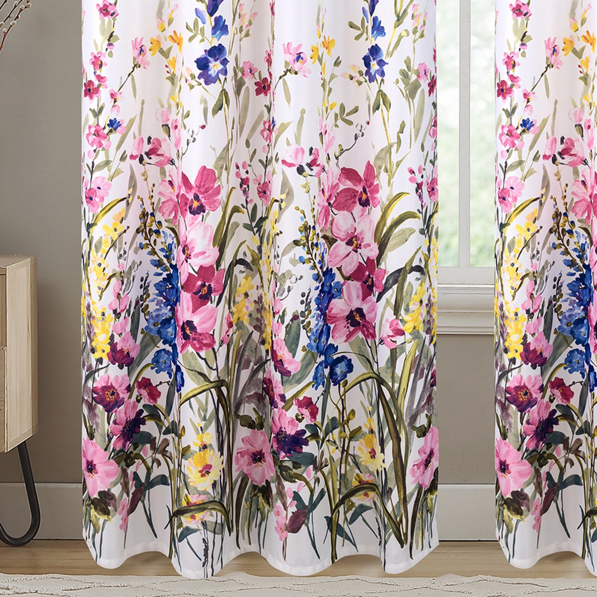 Paire de Rideaux occultants motif floral blanc, HOME MAISON