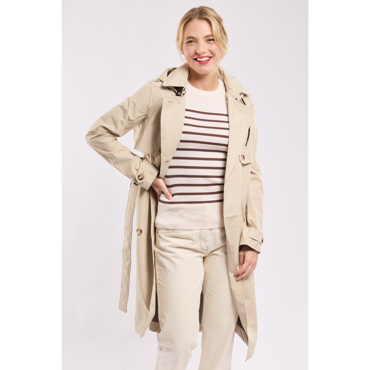 Trench long en polyester recyclé BEAUCE beige, BERMUDES